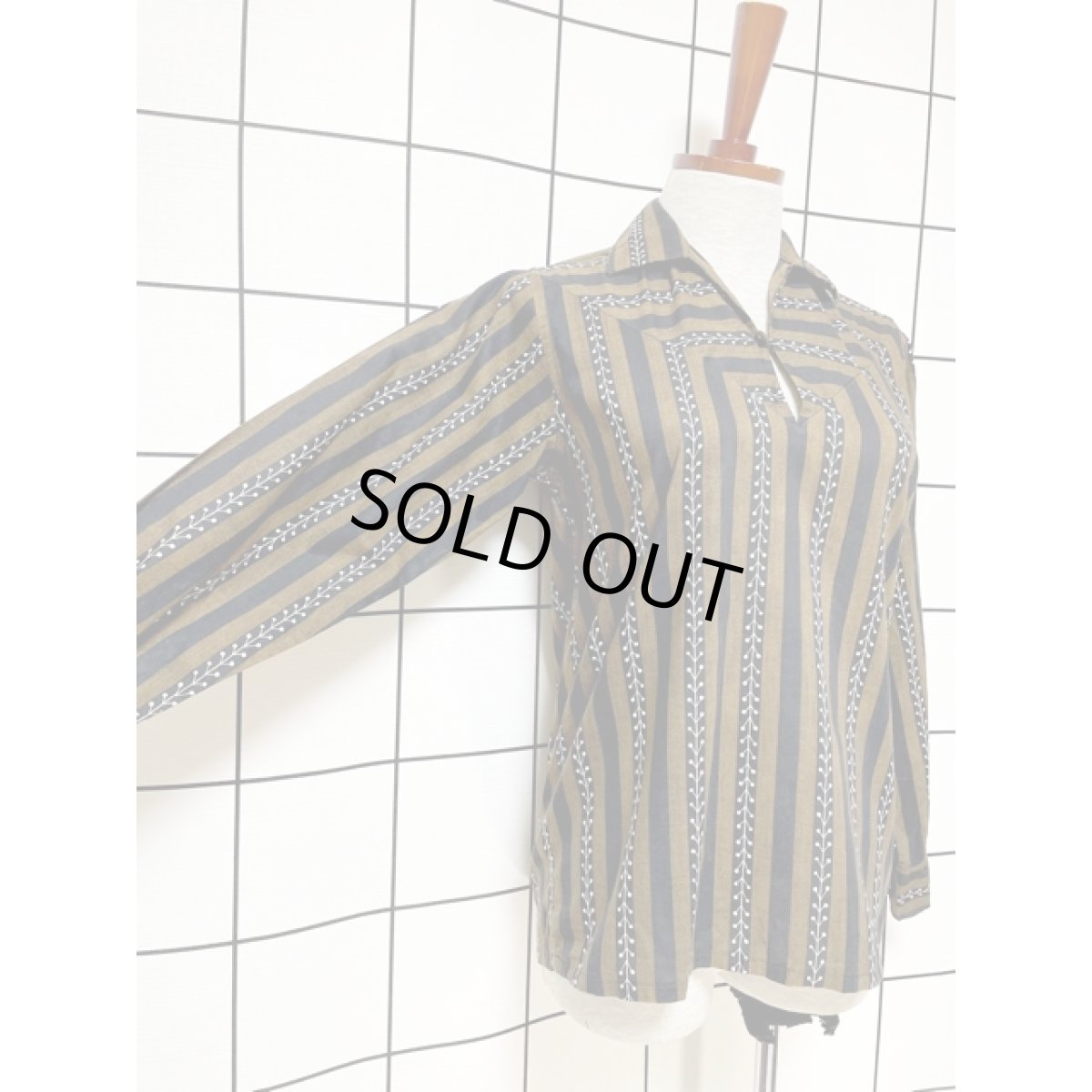 画像6: アメリカ古着 ストライプ柄 プルオーバー 長袖 シャツ ブラウス ヴィンテージトップス (6)