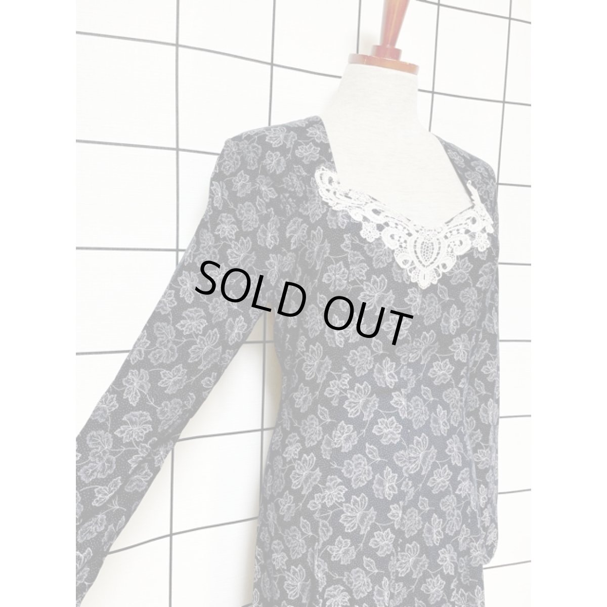 画像6: アメリカ古着 カットワークレース ピンドット 花柄 ワイドパンツ 長袖 レトロ ヴィンテージオールインワン (6)