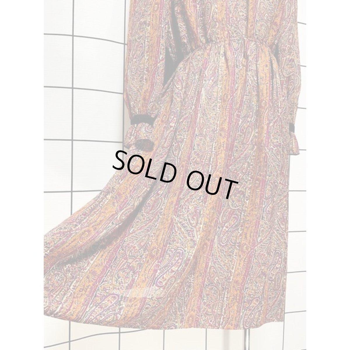 画像9: アメリカ古着 ワンピース ヴィンテージ ペイズリー フリル ベルベット レトロ 長袖 (9)