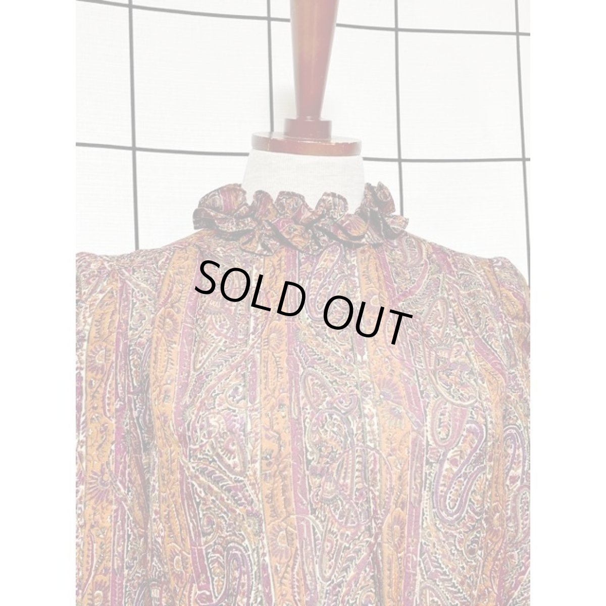 画像5: アメリカ古着 ワンピース ヴィンテージ ペイズリー フリル ベルベット レトロ 長袖 (5)