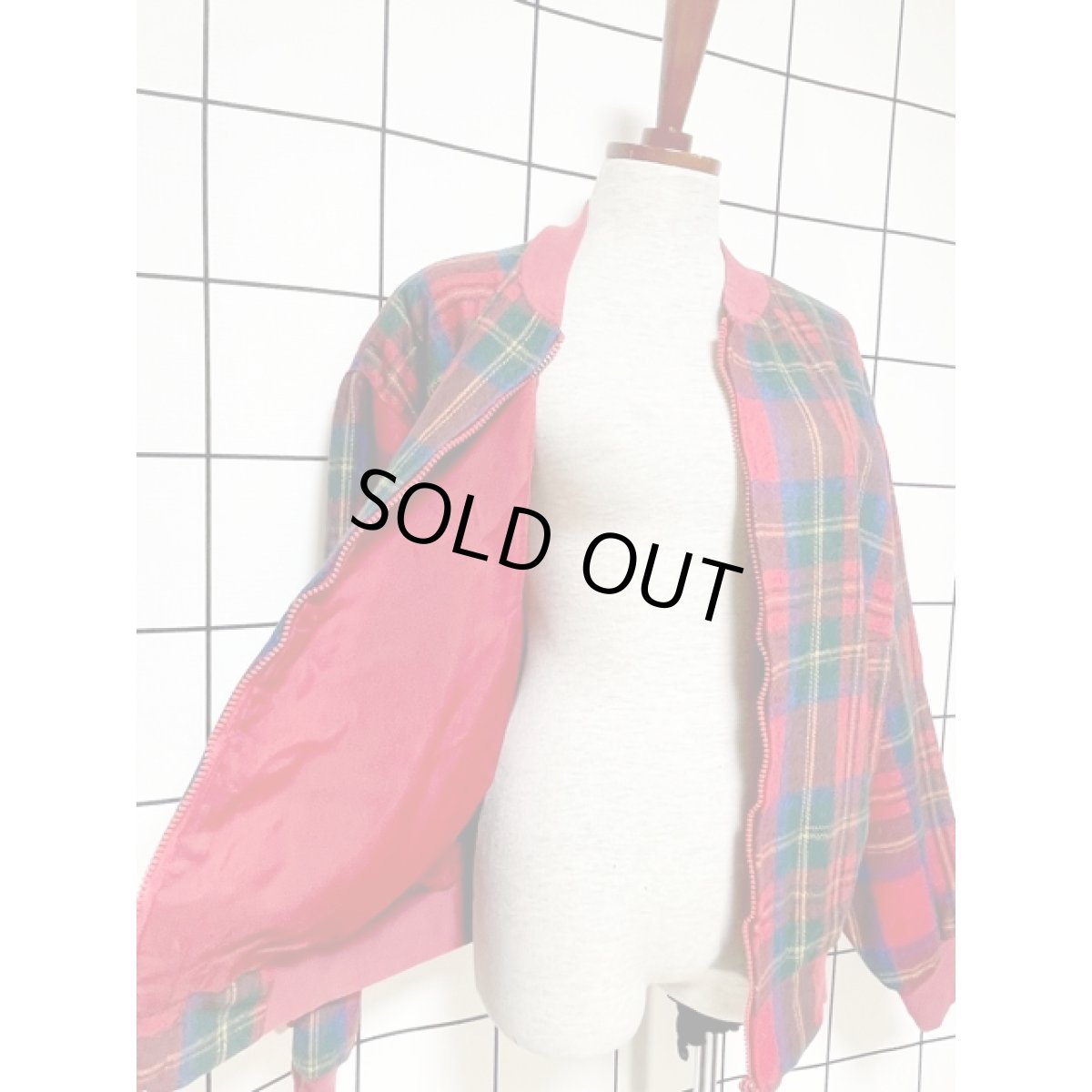 画像8: アメリカ古着 マドラスチェック ジップアップ  レトロ ブルゾン ジャンパー ヴィンテージアウター (8)