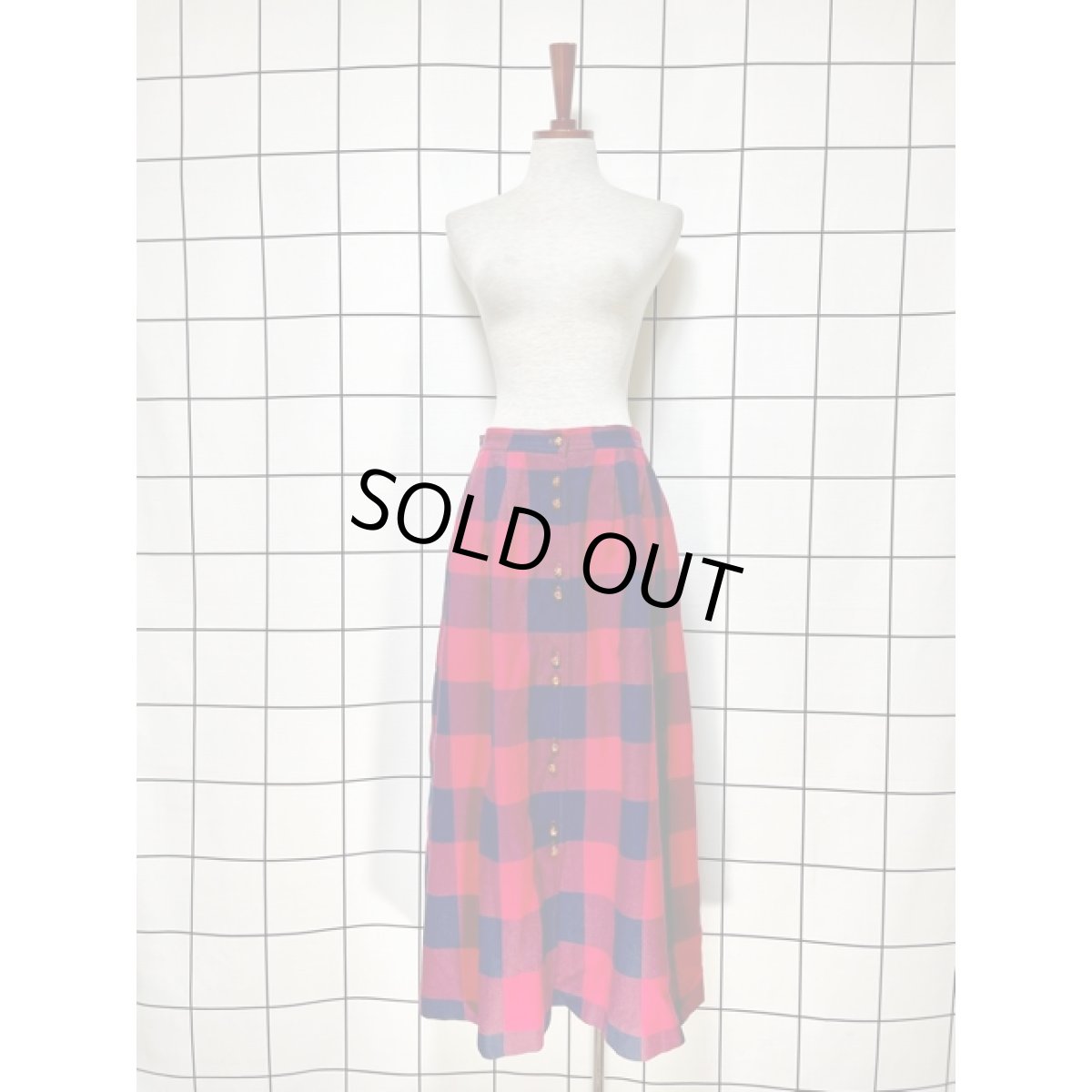 画像2: アメリカ古着 バッファローチェック 前開き レトロ ヴィンテージウールスカート (2)