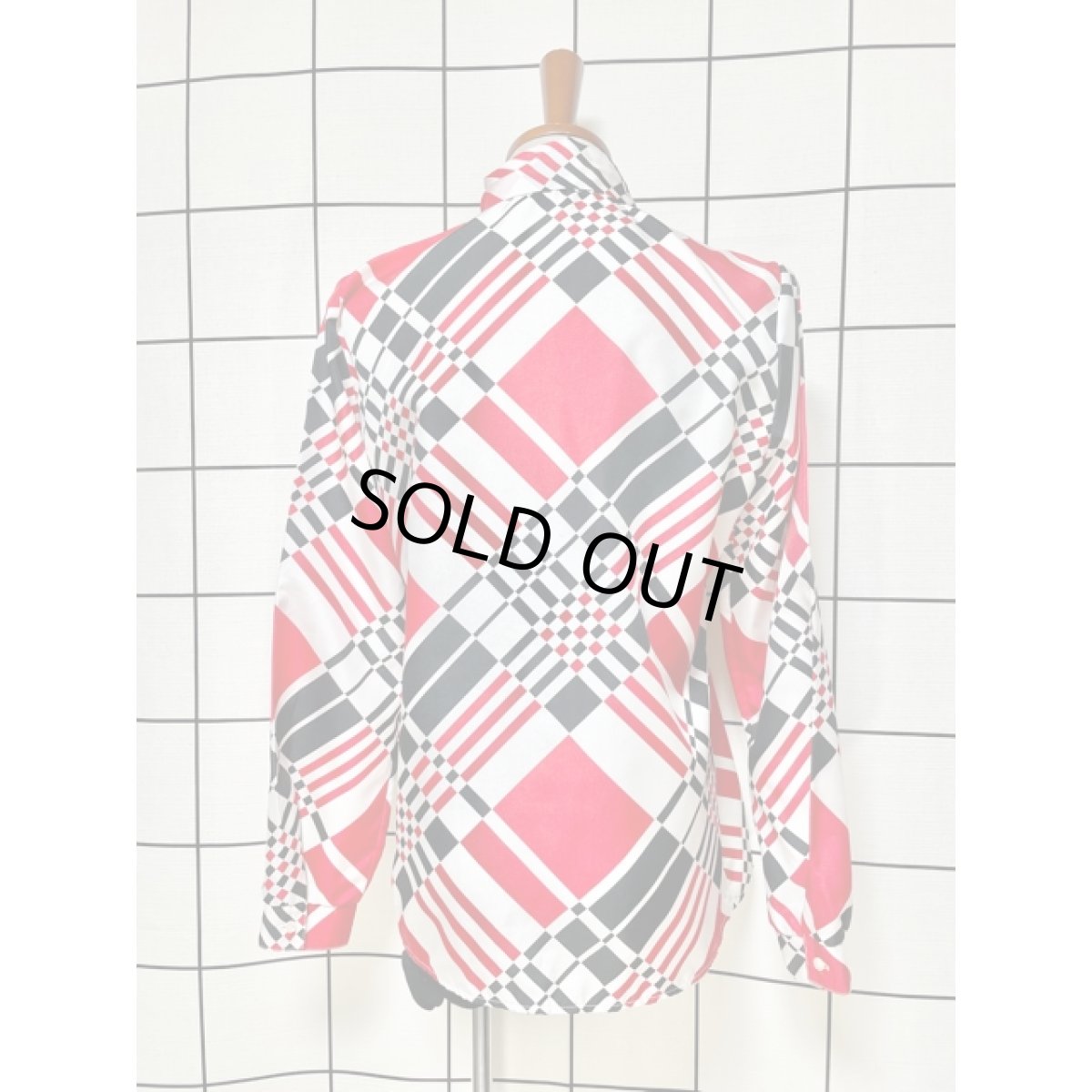 画像2: アメリカ古着 チェック柄 首元リボンタイ レトロ シャツ ヴィンテージブラウス (2)