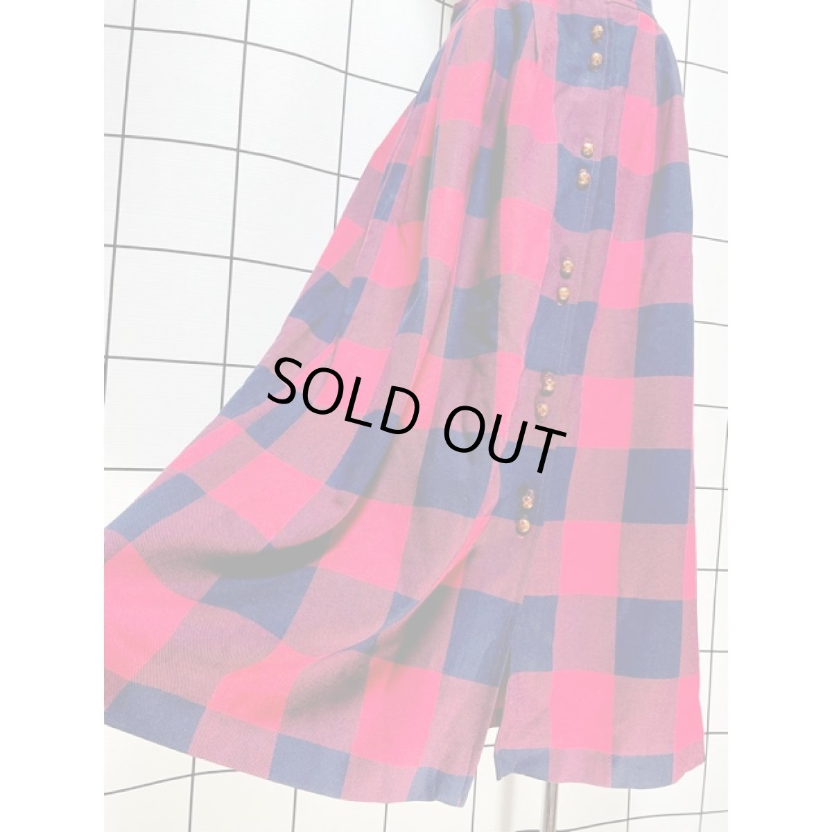 画像6: アメリカ古着 バッファローチェック 前開き レトロ ヴィンテージウールスカート (6)