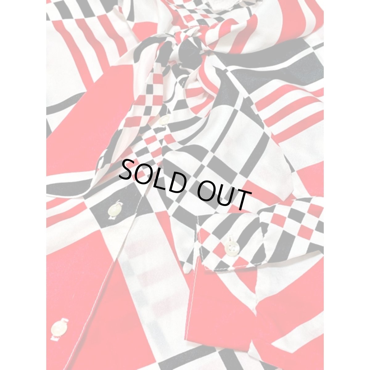 画像9: アメリカ古着 チェック柄 首元リボンタイ レトロ シャツ ヴィンテージブラウス (9)