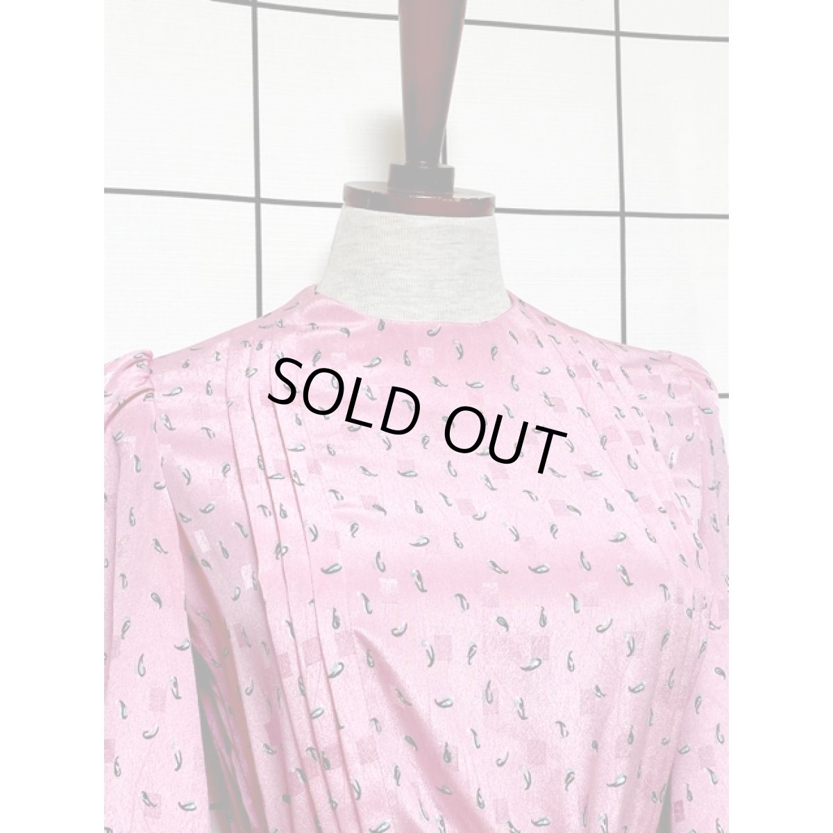 画像5: アメリカ古着 ワンピース ヴィンテージ ベルト付 レトロ柄 スクエア織り タック (5)