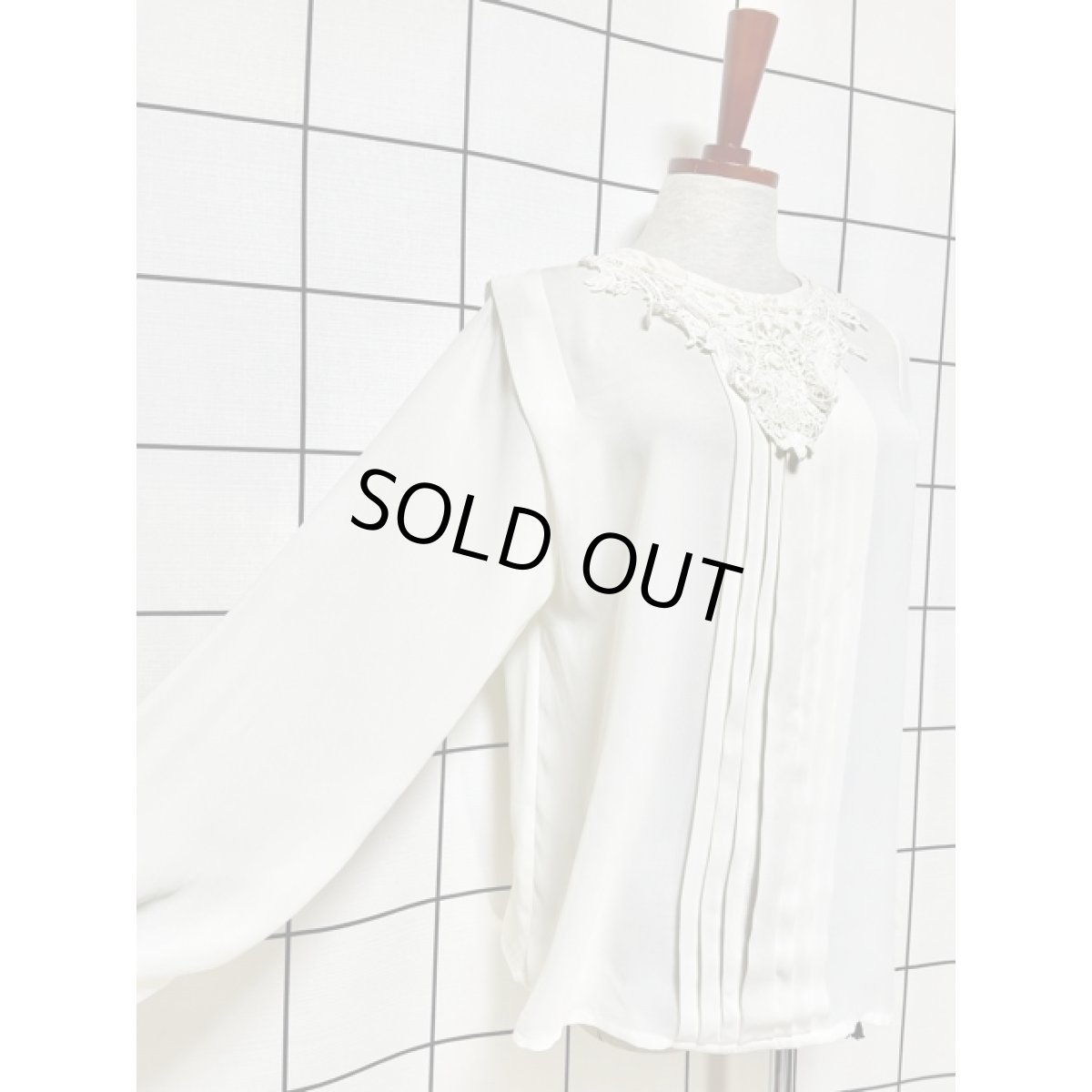 画像6: アメリカ古着 透かし編みレース タックデザイン レトロ 長袖 プルオーバー ヴィンテージブラウス (6)