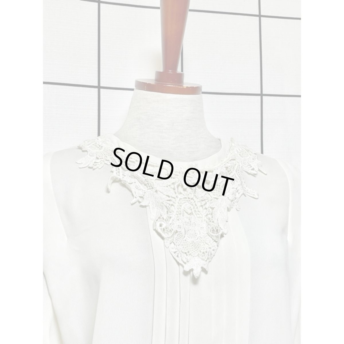 画像5: アメリカ古着 透かし編みレース タックデザイン レトロ 長袖 プルオーバー ヴィンテージブラウス (5)