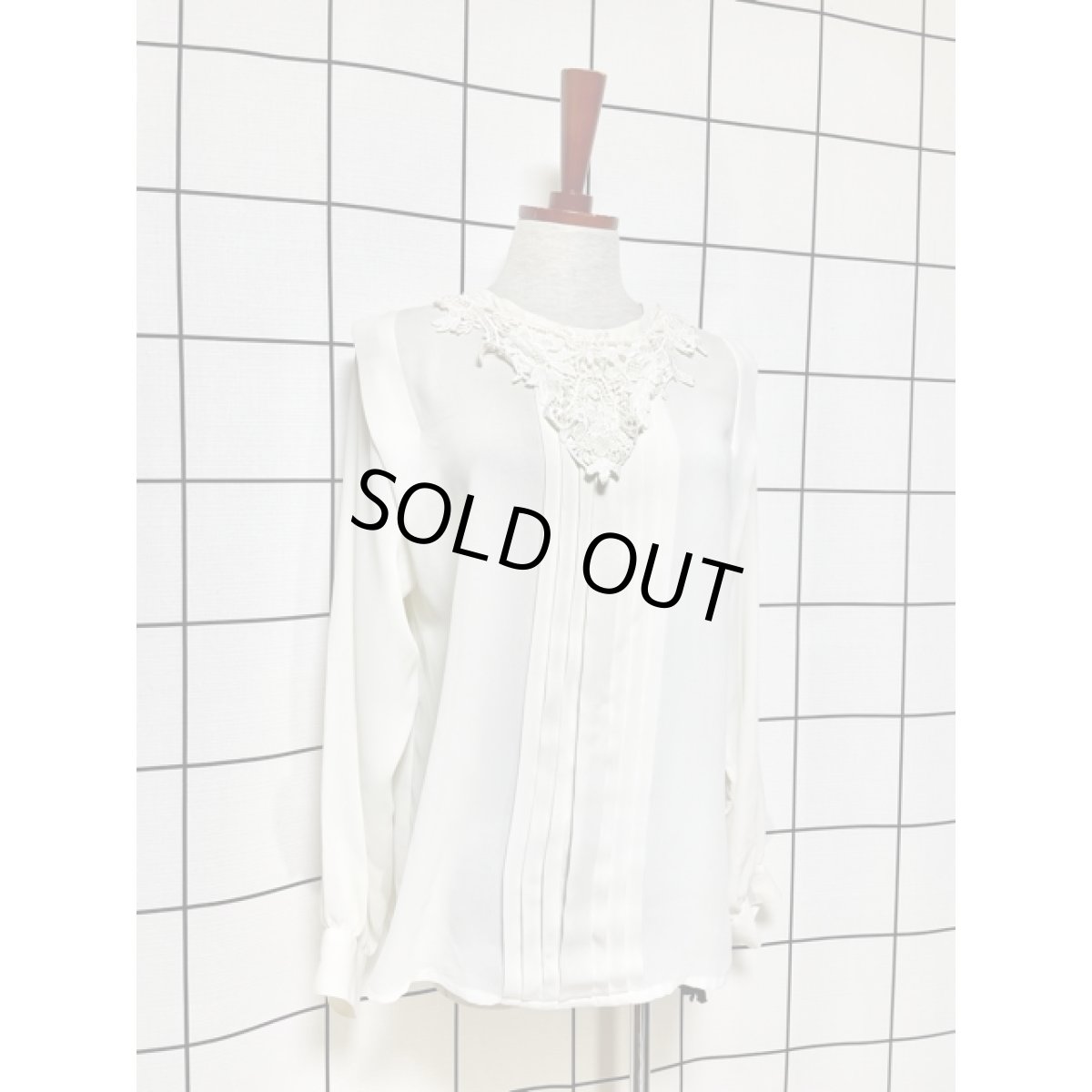 画像3: アメリカ古着 透かし編みレース タックデザイン レトロ 長袖 プルオーバー ヴィンテージブラウス (3)