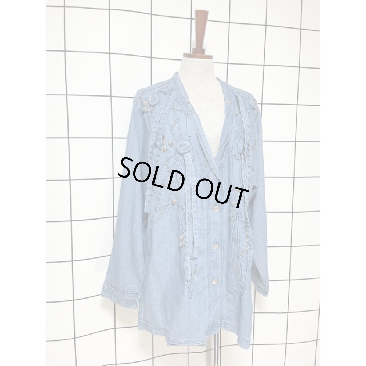 画像3: アメリカ古着 デニムジャケット ヴィンテージ スタッズ  リボン レトロ (3)