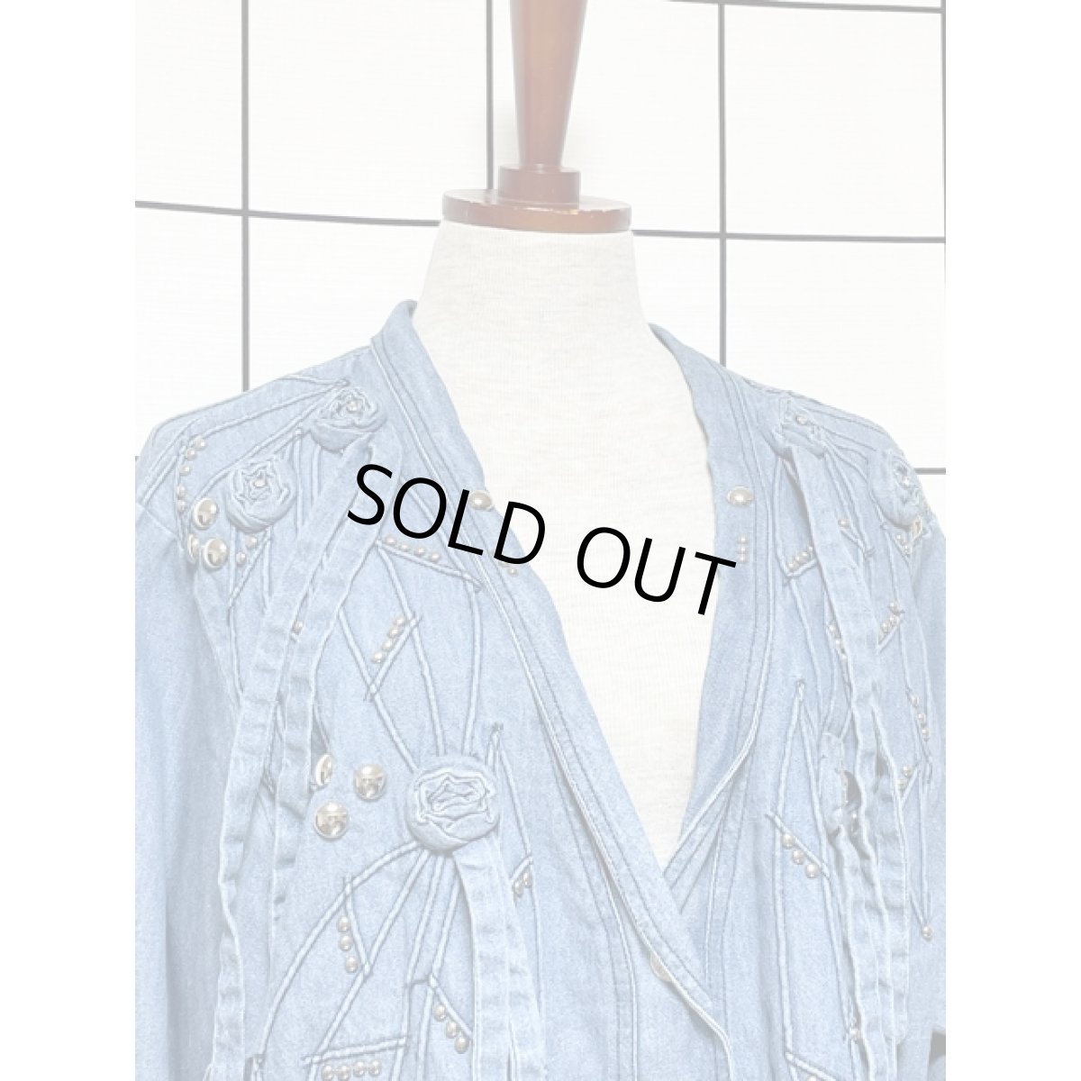 画像5: アメリカ古着 デニムジャケット ヴィンテージ スタッズ  リボン レトロ (5)