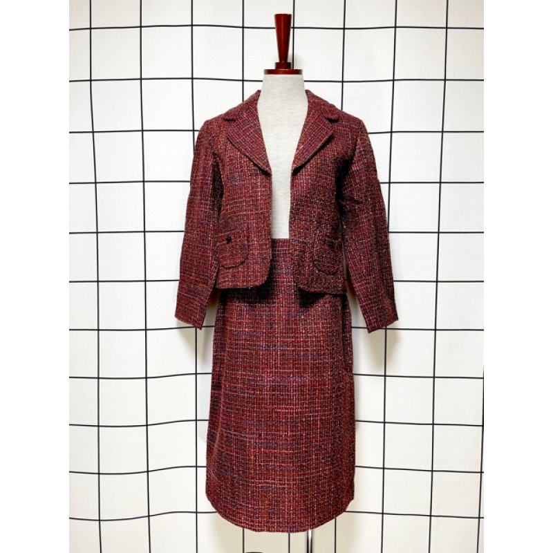 レトロセットアップ ツイード 70's 長袖 古着【チエルアルコ】