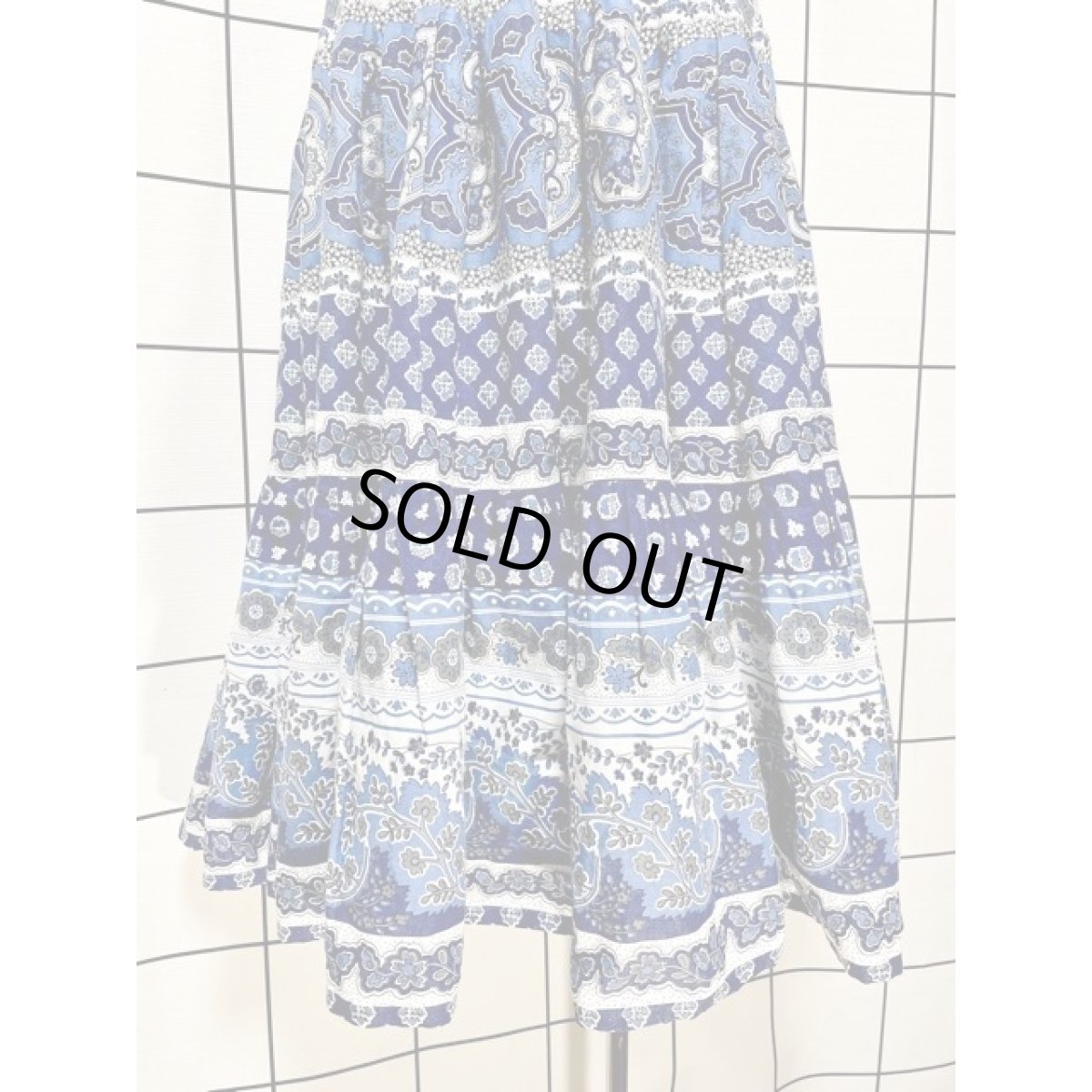 画像6: プロヴァンススカート フランス製 ティアード ヴィンテージ ネイビー ブルー ホワイト ウエストゴム フォークロア レトロ ヨーロッパ古着 (6)