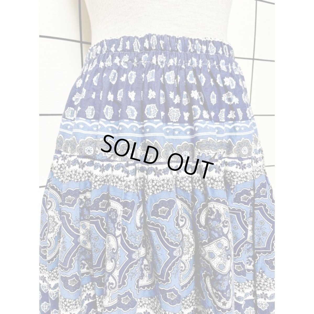 画像5: プロヴァンススカート フランス製 ティアード ヴィンテージ ネイビー ブルー ホワイト ウエストゴム フォークロア レトロ ヨーロッパ古着 (5)