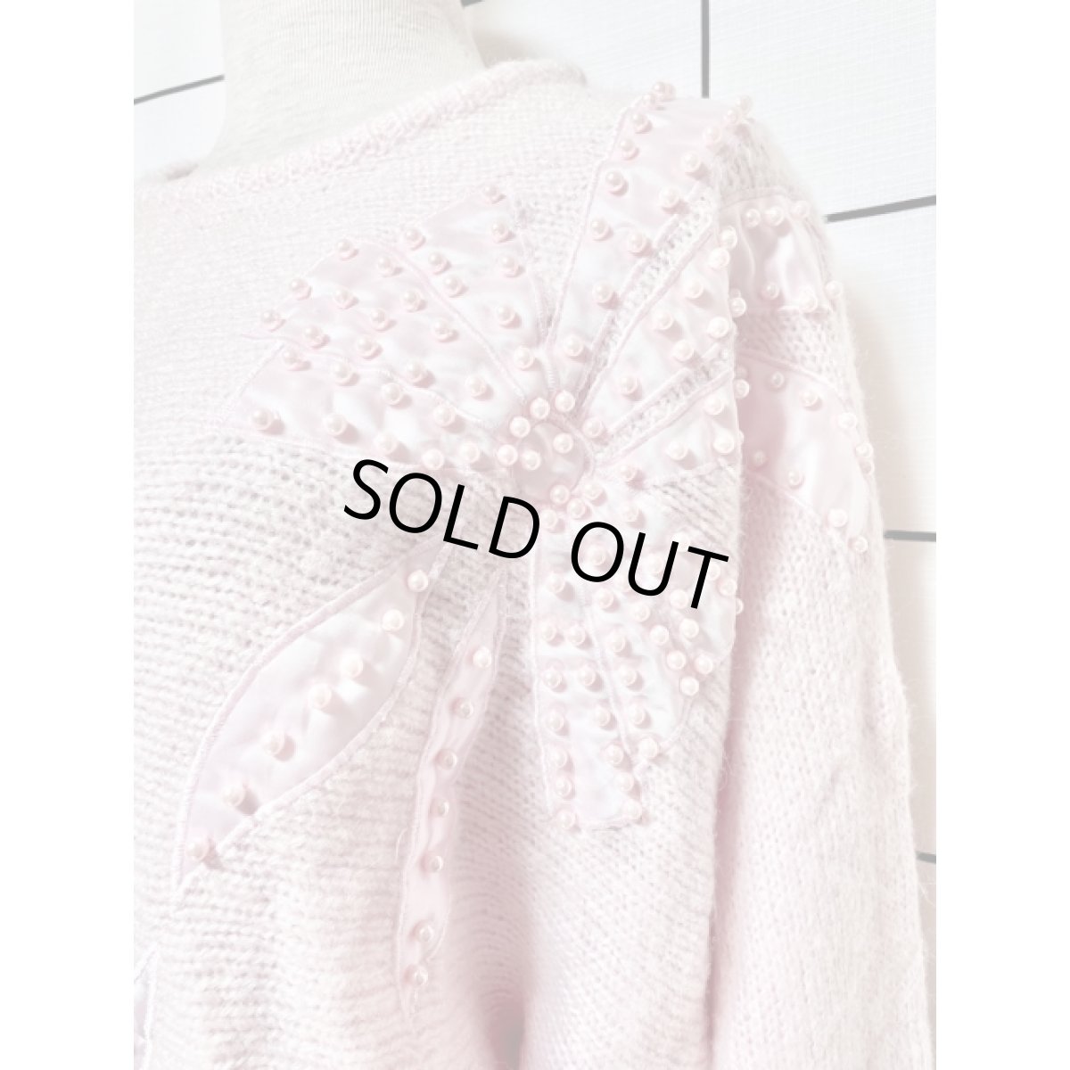 画像4: アメリカ古着 リボン パール プルオーバー ニットセーター ピンク (4)