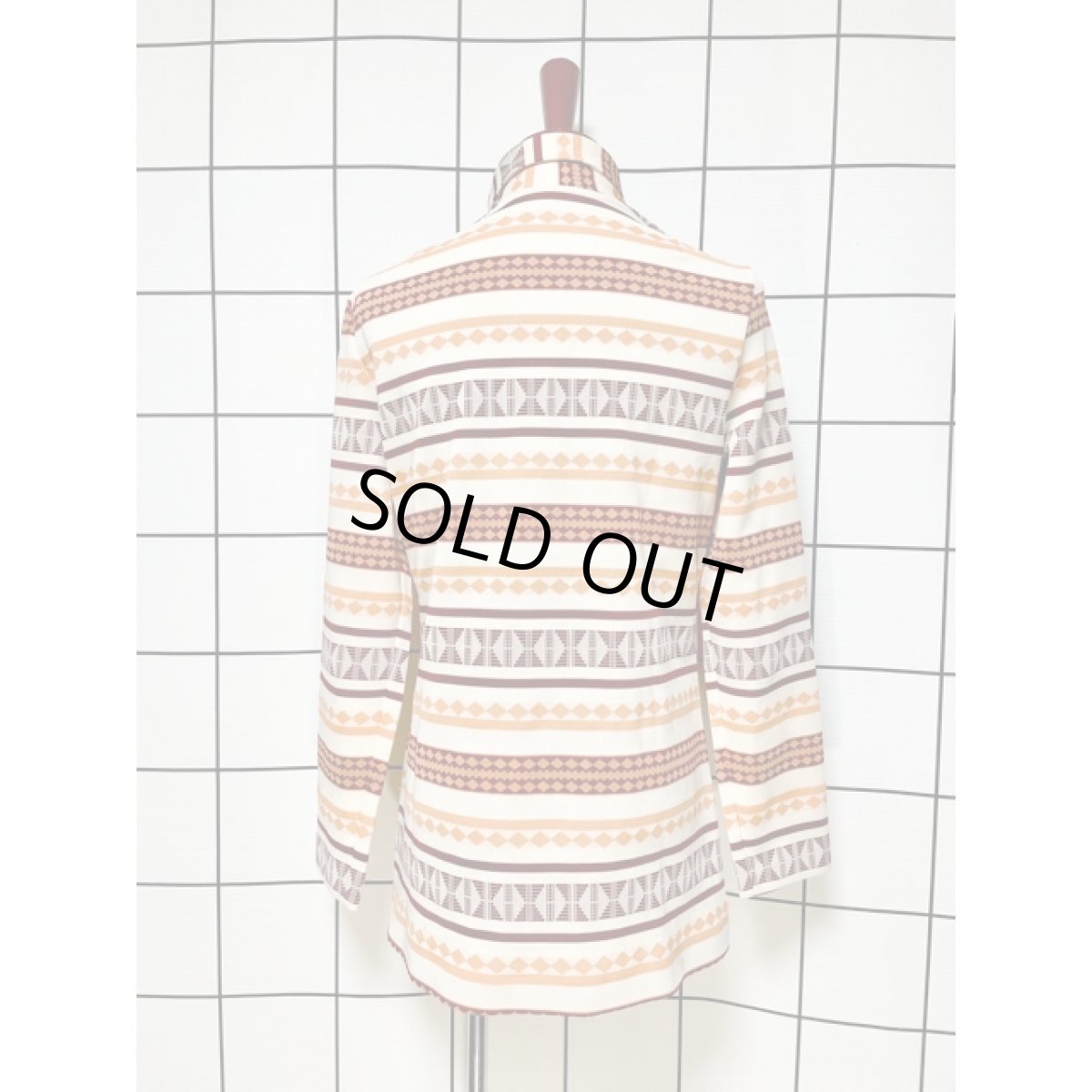 画像2: ネイティブ柄 ボーダー USA古着 長袖 シャツ ヴィンテージブラウス (2)