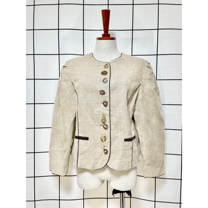 チロリアンジャケット マルチボタン リネン ベージュ ディアンドル