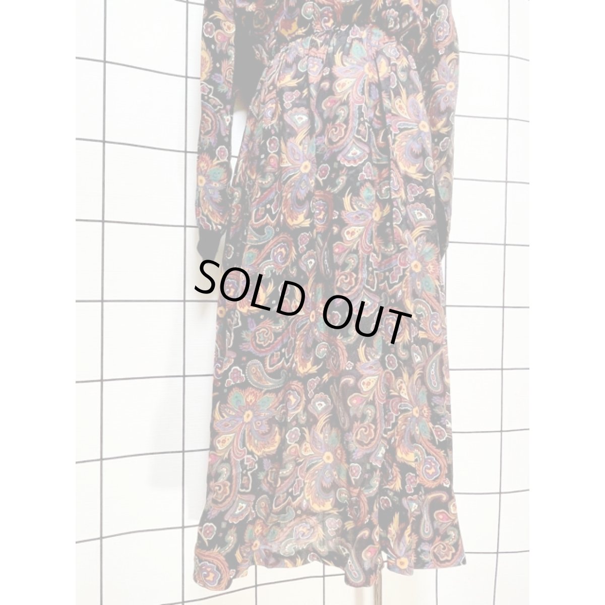 画像9: アメリカ古着 ヴィンテージワンピース ニット ハイネック ペイズリー ウエストゴム (9)