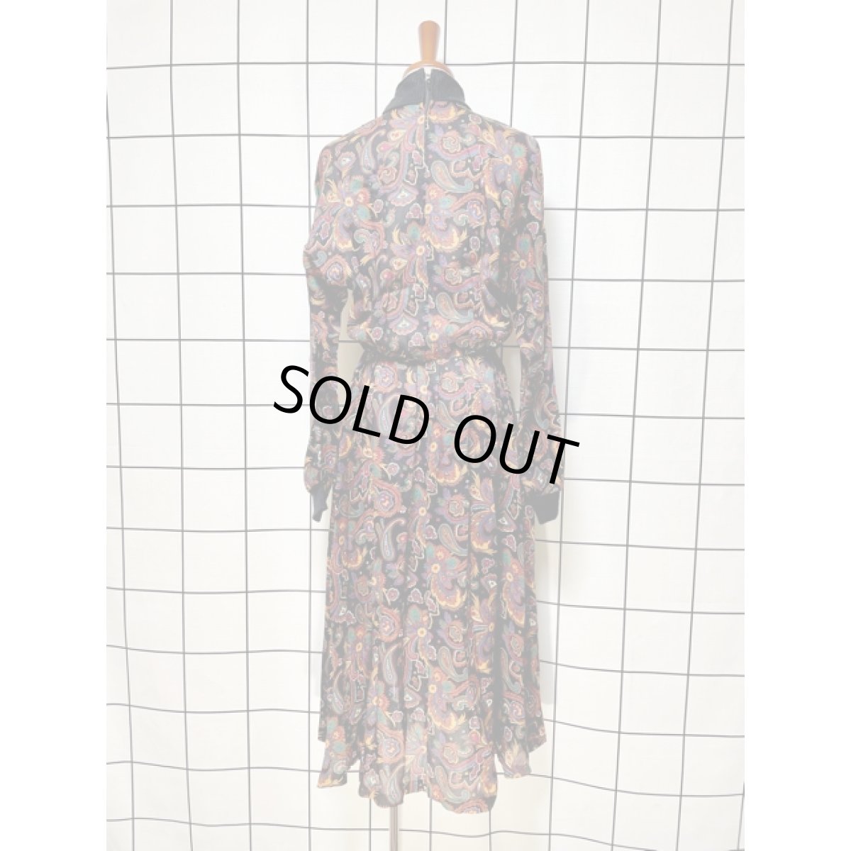 画像2: アメリカ古着 ヴィンテージワンピース ニット ハイネック ペイズリー ウエストゴム (2)