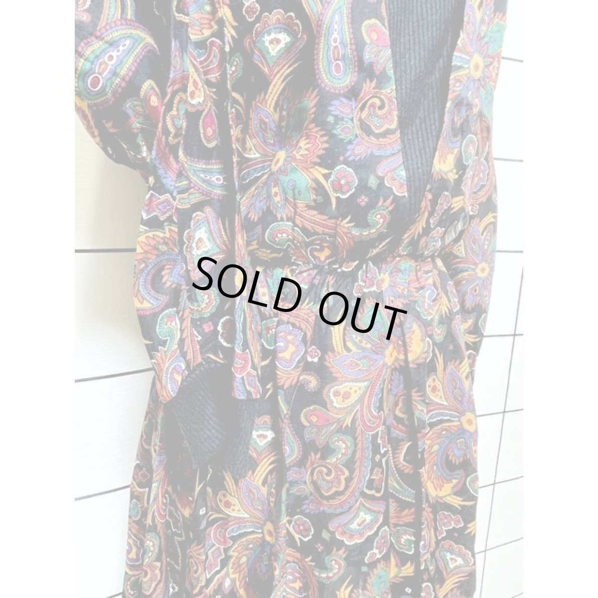 画像8: アメリカ古着 ヴィンテージワンピース ニット ハイネック ペイズリー ウエストゴム (8)