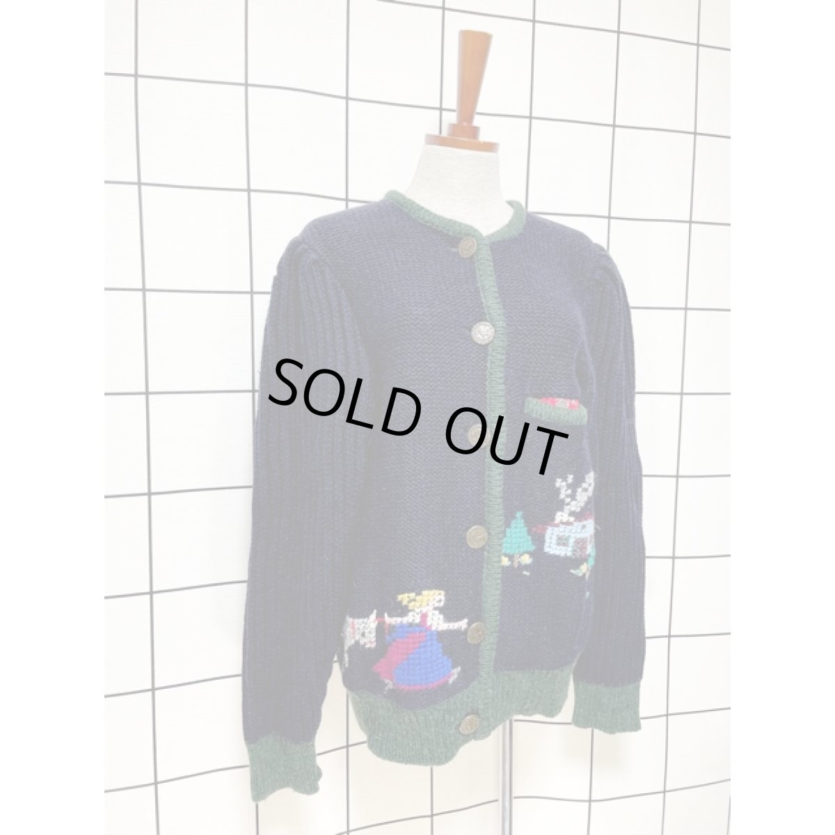 画像3: チロルニットカーディガン 民族模様編み 鹿型ボタン Austria ディアンドル (3)