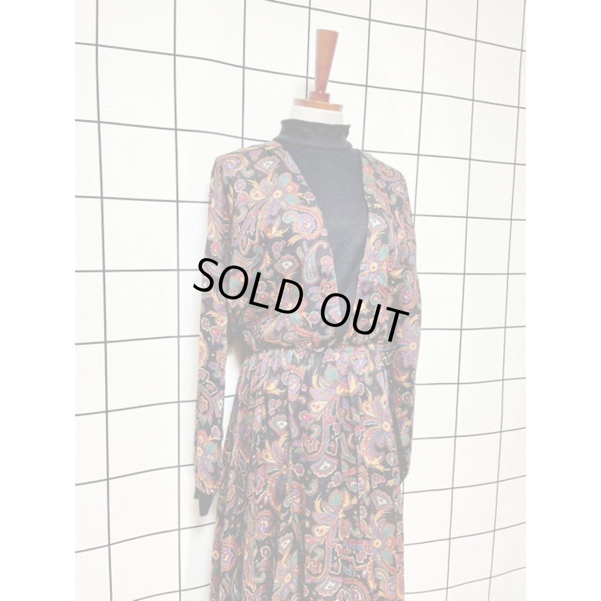 画像4: アメリカ古着 ヴィンテージワンピース ニット ハイネック ペイズリー ウエストゴム (4)