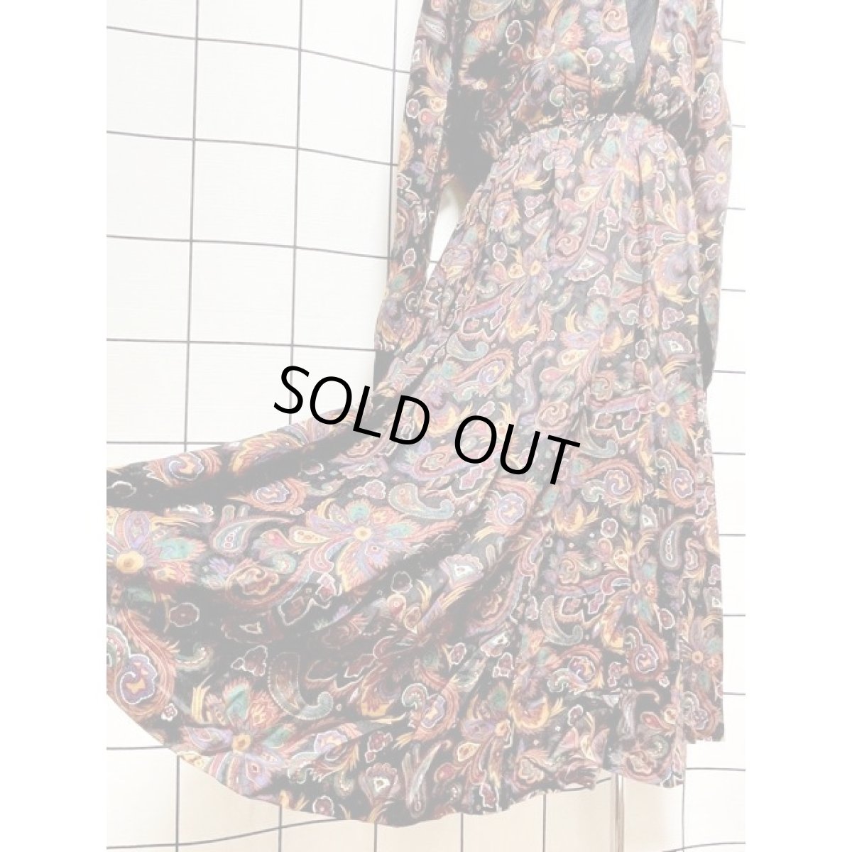 画像10: アメリカ古着 ヴィンテージワンピース ニット ハイネック ペイズリー ウエストゴム (10)