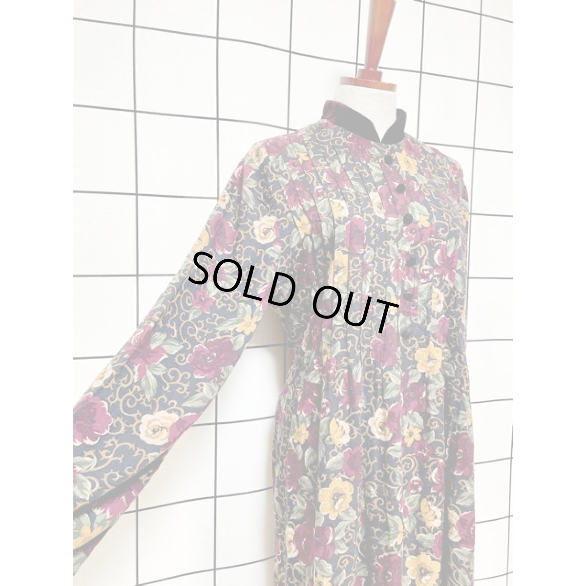 画像6: アメリカ古着 ワンピース ヴィンテージ ベロア切り替え タック バックリボン (6)