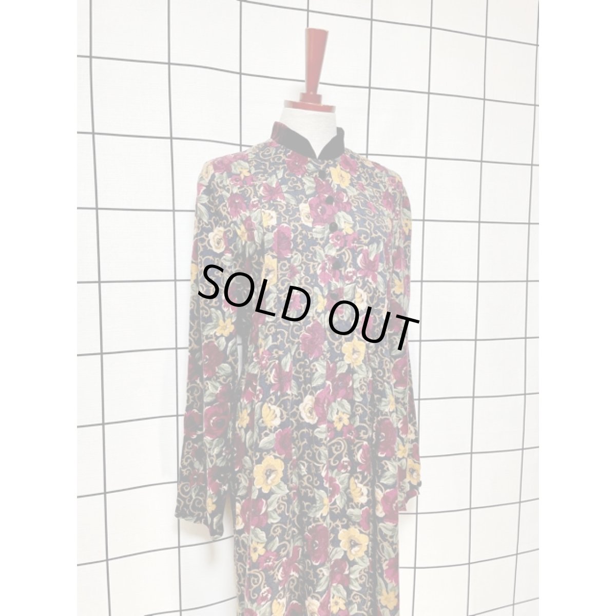 画像3: アメリカ古着 ワンピース ヴィンテージ ベロア切り替え タック バックリボン (3)