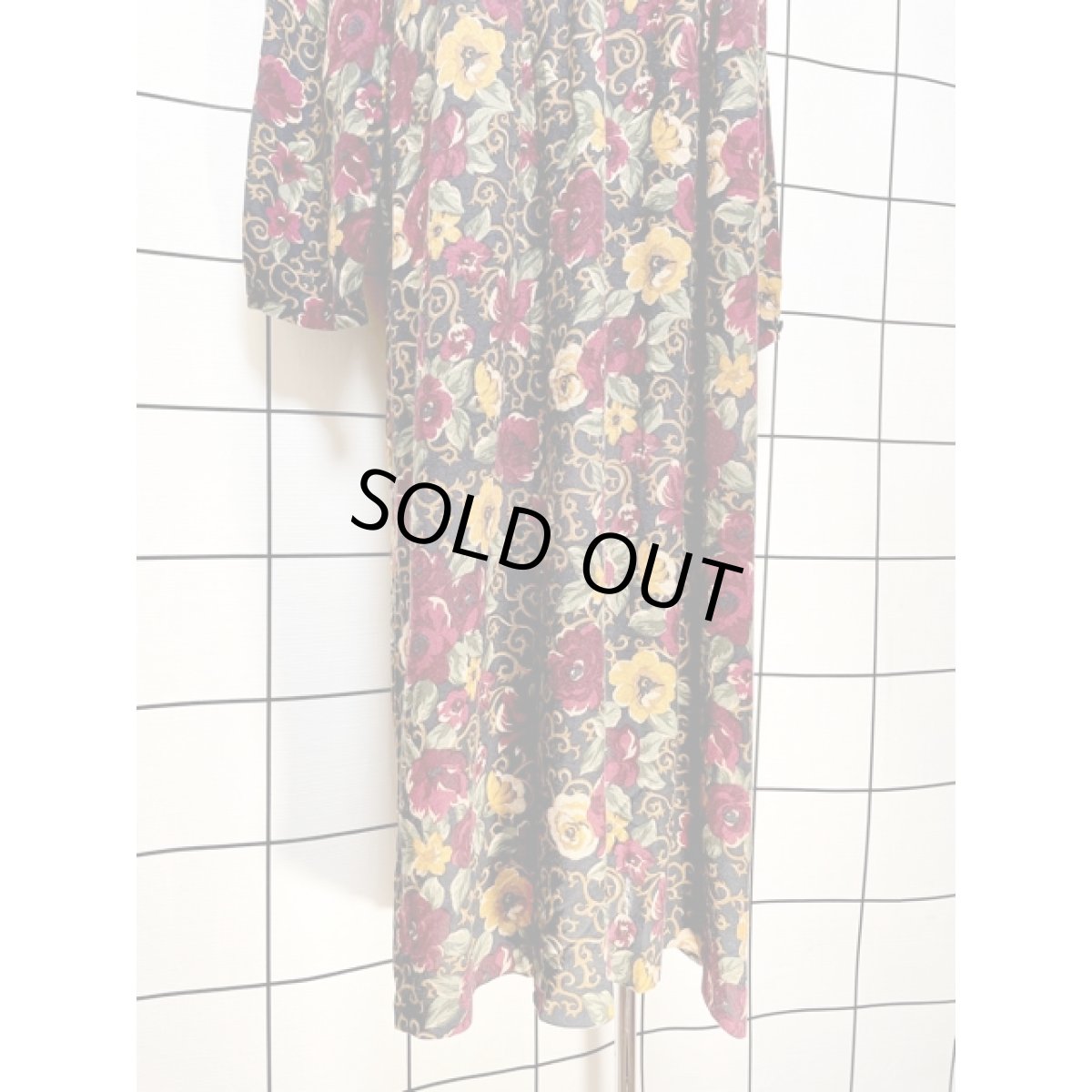 画像9: アメリカ古着 ワンピース ヴィンテージ ベロア切り替え タック バックリボン (9)