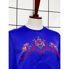 画像4: ヨーロッパ古着 ヴィンテージドレス カラフル刺繍 クラシカル ブルー (4)