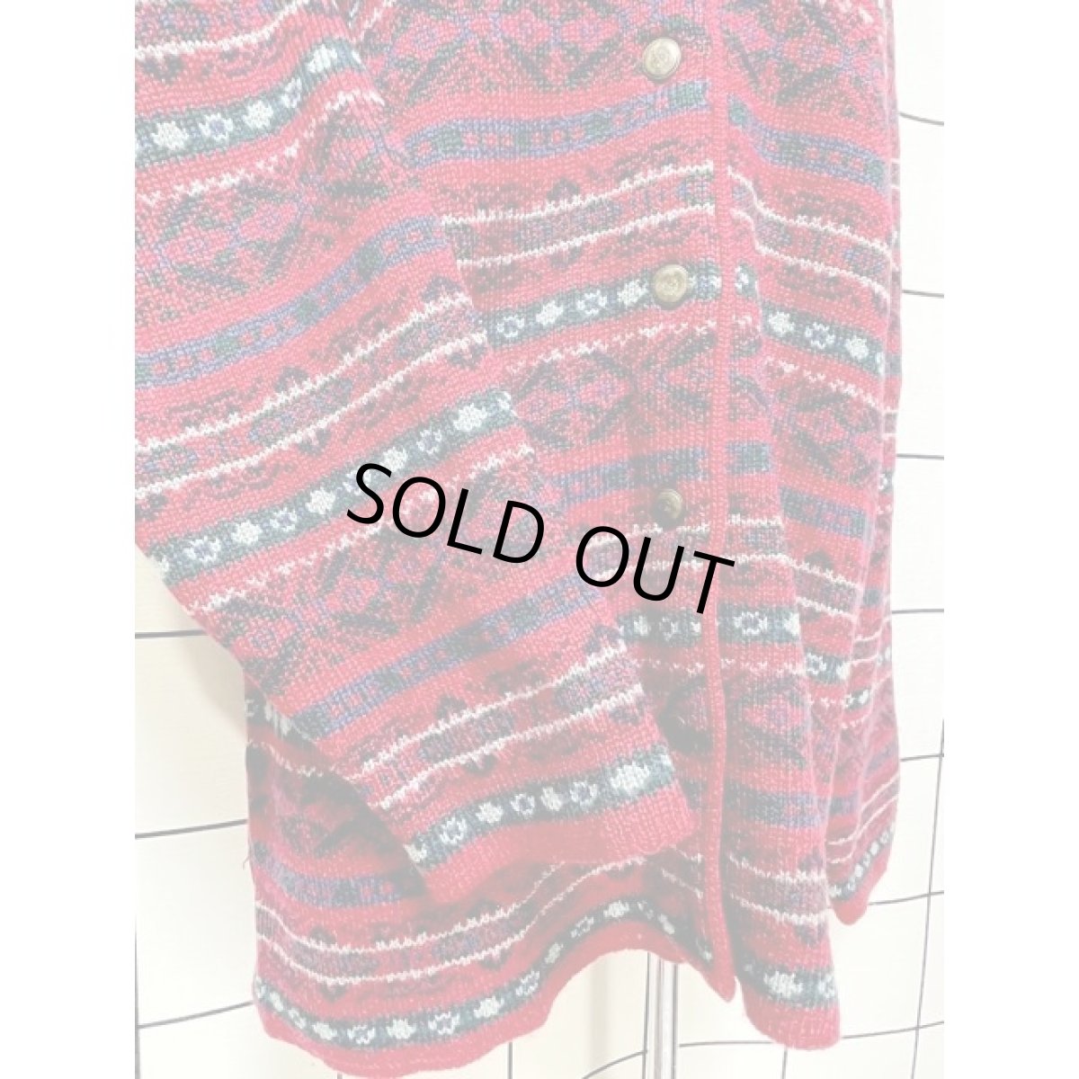 画像7: ニット レッド レトロ ヨーロッパ古着 長袖 ヴィンテージカーディガン (7)