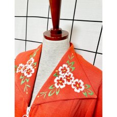 画像4: 刺繍 オレンジ ジッパーデザイン レトロ 長袖 ヨーロッパ古着 ヴィンテージアウター  (4)