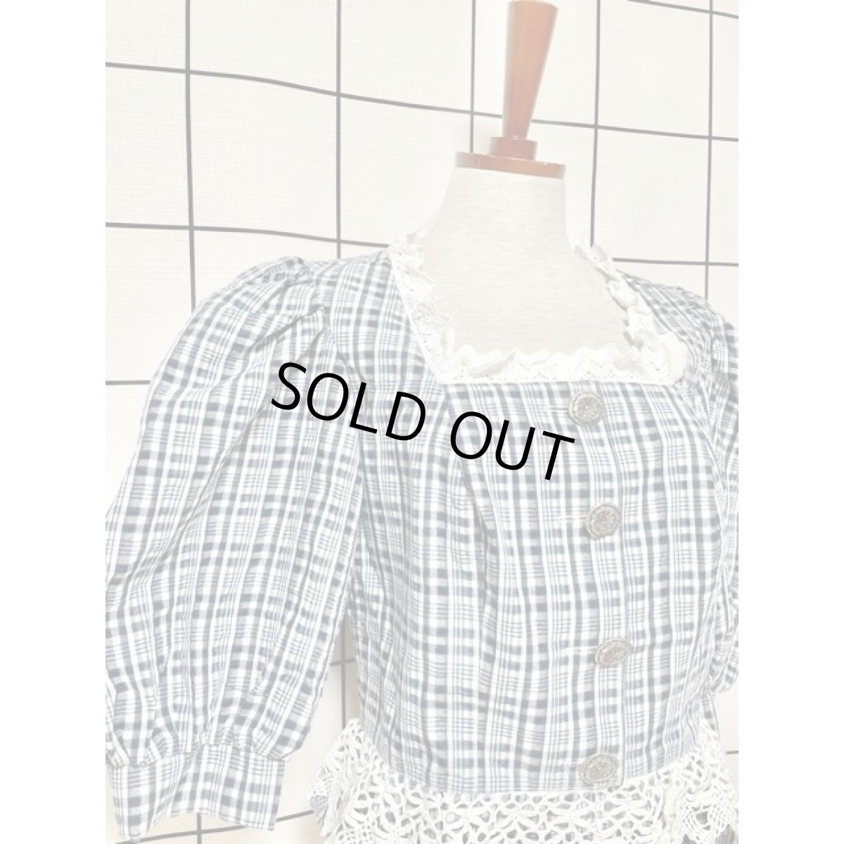 画像6: チロルジャケット チェック柄 花型ボタン レース パフスリーブ ディアンドル (6)