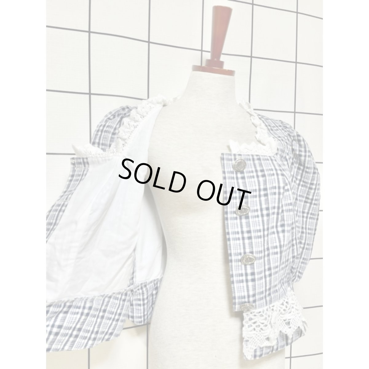 画像8: チロルジャケット チェック柄 花型ボタン レース パフスリーブ ディアンドル (8)