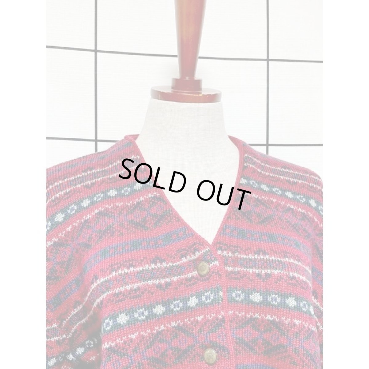 画像5: ニット レッド レトロ ヨーロッパ古着 長袖 ヴィンテージカーディガン (5)