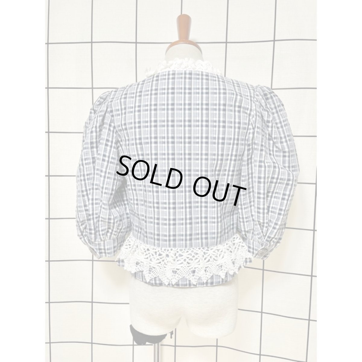 画像2: チロルジャケット チェック柄 花型ボタン レース パフスリーブ ディアンドル (2)