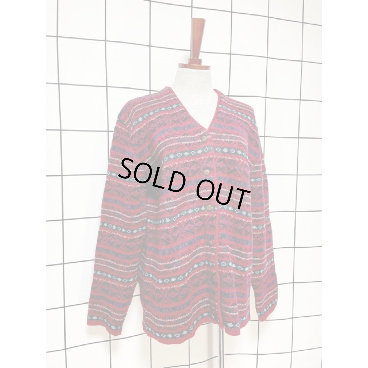 画像3: ニット レッド レトロ ヨーロッパ古着 長袖 ヴィンテージカーディガン (3)