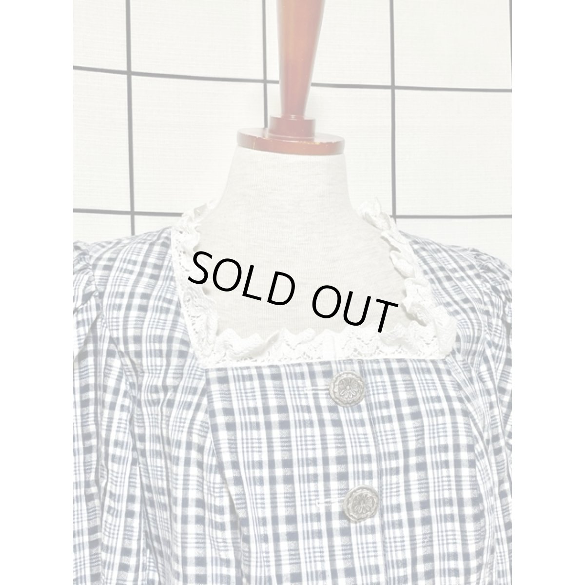 画像5: チロルジャケット チェック柄 花型ボタン レース パフスリーブ ディアンドル (5)