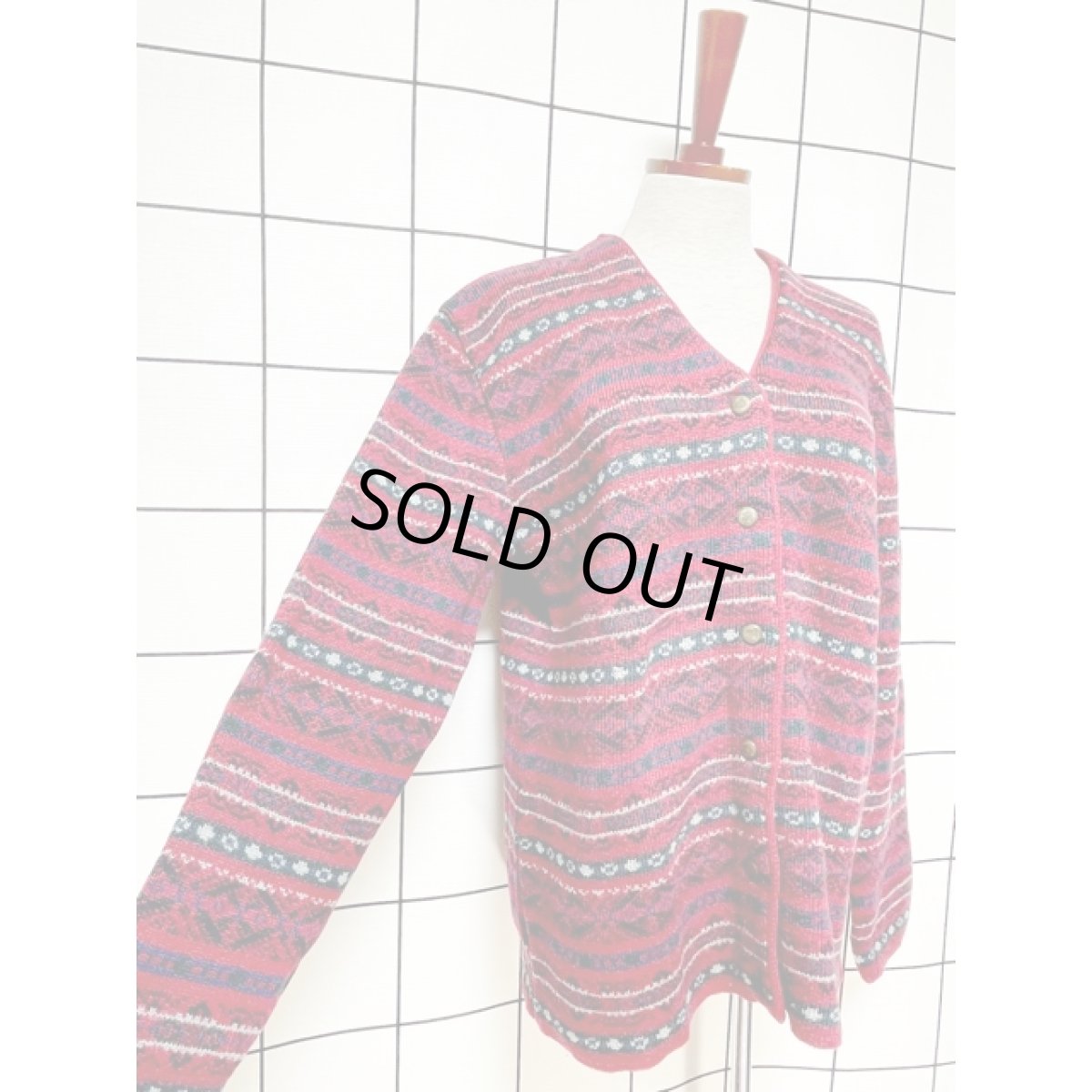 画像6: ニット レッド レトロ ヨーロッパ古着 長袖 ヴィンテージカーディガン (6)