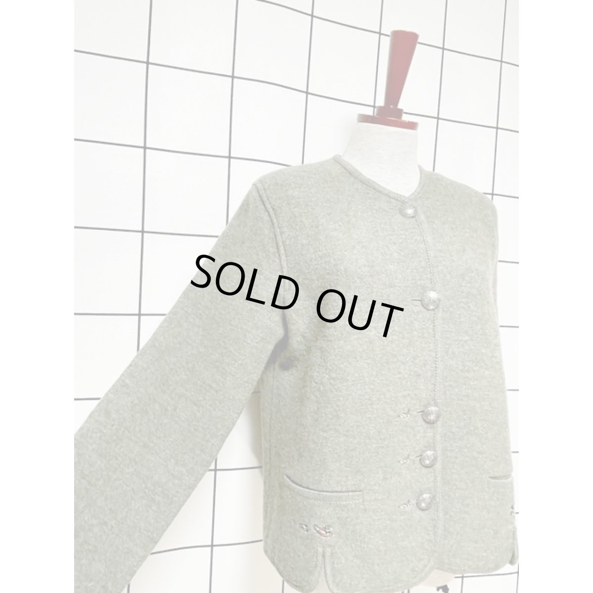 画像6: チロリアンジャケット 古着 鳥刺繍 カーキ ウール ノーカラー ディアンドル (6)