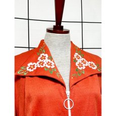 画像5: 刺繍 オレンジ ジッパーデザイン レトロ 長袖 ヨーロッパ古着 ヴィンテージアウター  (5)
