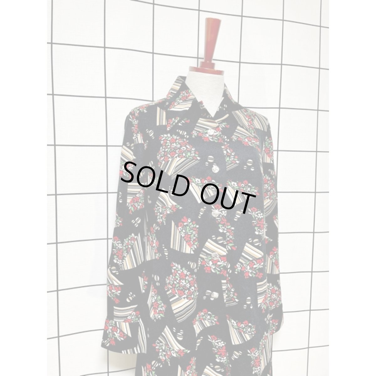 画像3: ヨーロッパ古着 ワンピース ヴィンテージ 70年代 花柄 ストライプ レトロモダン (3)