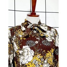 画像5: ヨーロッパ古着 ワンピース ヴィンテージ ストライプステッチ 花柄 リボン 長袖 (5)