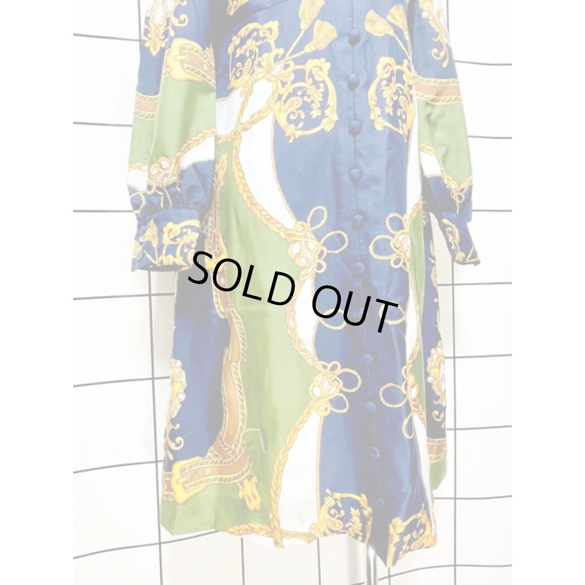 画像8: ヨーロッパ古着 ドレス ヴィンテージ 80年代 スカーフ柄 タッセル柄 華やか 衣装 (8)