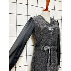 画像7: ヨーロッパ古着 ドレス ヴィンテージ スパンコール ラメ パーティー衣装 Vネック (7)