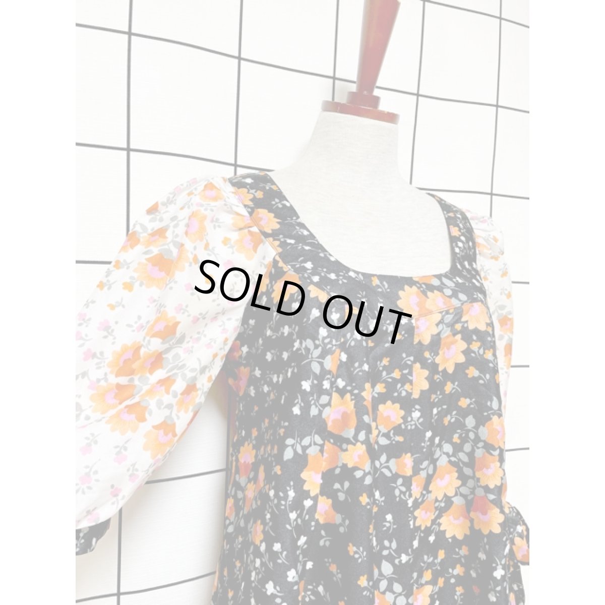 画像8: ヨーロッパ古着 ワンピース ヴィンテージ 花柄 リボン装飾 長袖 レトロ ガーリー (8)