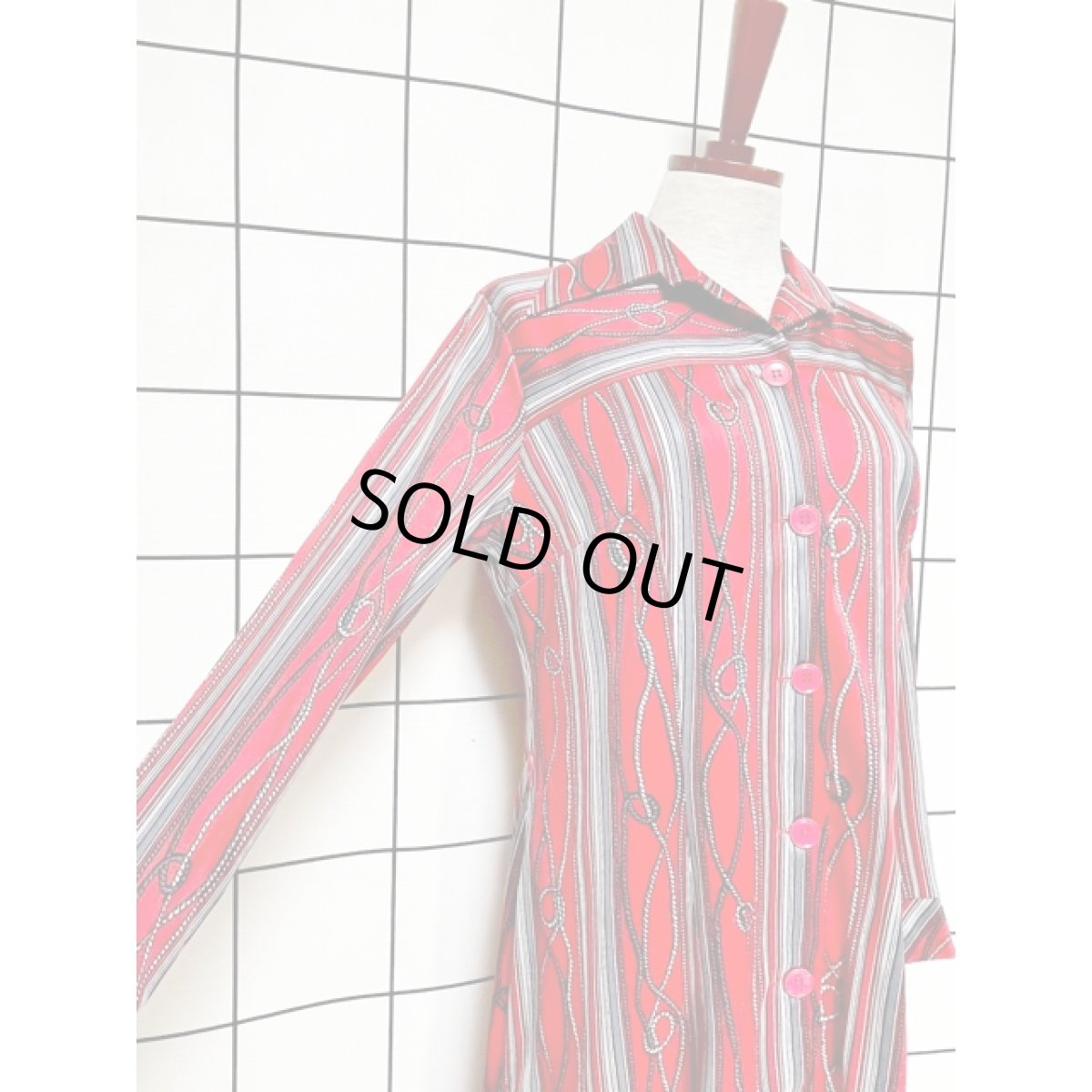 画像6: ヨーロッパ古着 ワンピース ヴィンテージ ドイツ製 ブレード柄 ストライプ レトロ (6)