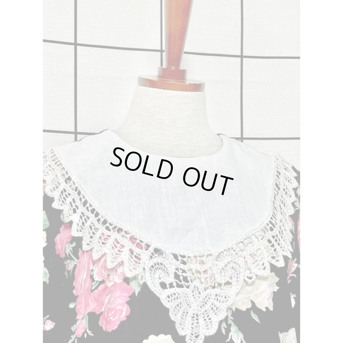 画像6: アメリカ古着 ヴィンテージ ドレスワンピース 大きなレース襟 花柄 レトロ 長袖 (6)