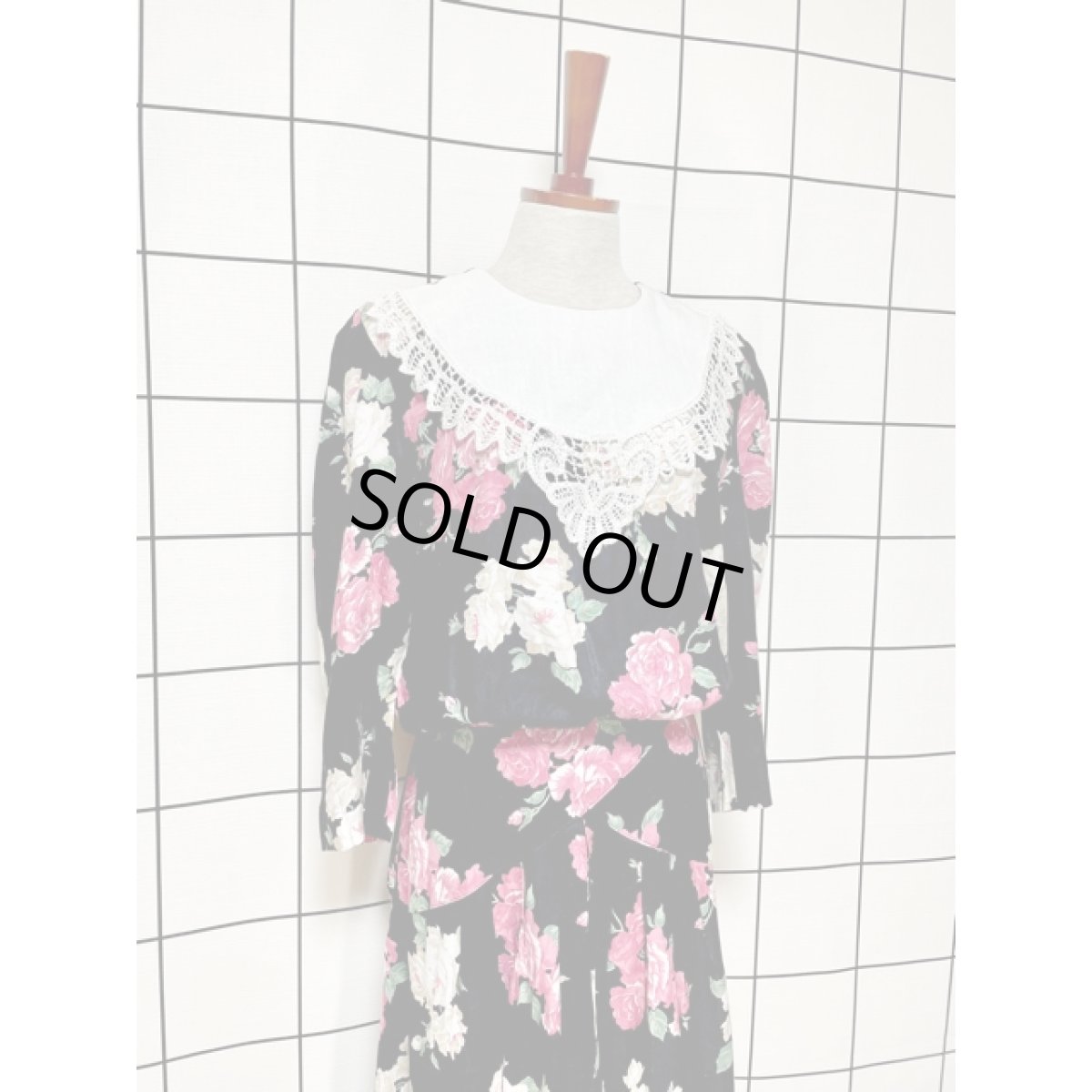 画像4: アメリカ古着 ヴィンテージ ドレスワンピース 大きなレース襟 花柄 レトロ 長袖 (4)